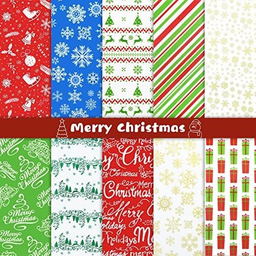 Božićni papir za maramice, 100 listova maramica za poklone u 10 različitih dizajna 14 x 20 inča Božić