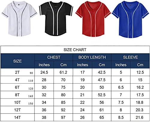 Jeecoin Dječji bejzbol dres patentni džinovi s uniforme T košulje Hip Hop Hipster Plain Softball Aktivne košulje