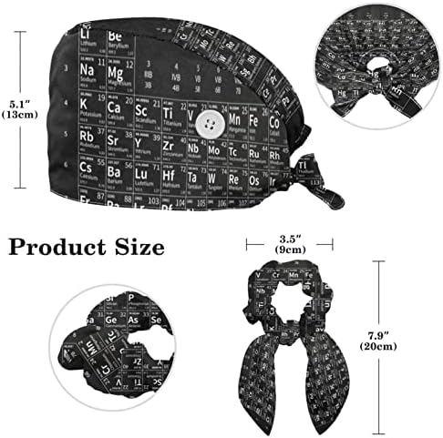 Hirurški kapak Bouffan kape za radnu kapu sa tipkama i luk za kosu za žene, duga kosa, periodična tablica