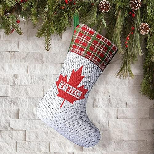 Kanadski javorov list EH Team Sequin Božićne čarape Reverzibilna boja Promjena čarobnog zaliha za Xmas Tree