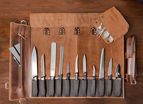 Rustikalni grad koža nož Roll & koža Journal-savršen Combo za kuhare