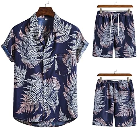 Muškarci Proljeće Ljeto 2 komada Odijelo Plaža Odštampana majica s kratkim rukavima kratka set rever bluza Man