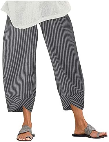 Pamučne lanene ošišane hlače ženske Ležerne ljetne kapri hlače s džepovima visokog struka udobne hlače