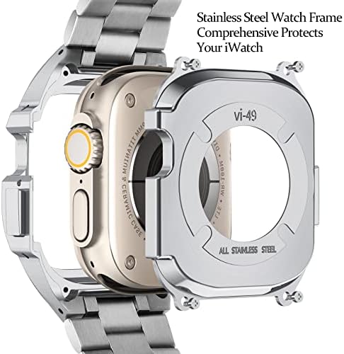 V-MORO nehrđajući čelik Kompatibilan sa Apple Watch Bands 45mm Series 7/8 sa metalnim branikom,