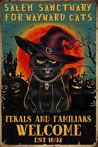 Satnište sa Salem za mačke Cat Halloween Tin potpisuje kafe bar Početna Zidna umjetnost Dekoracija