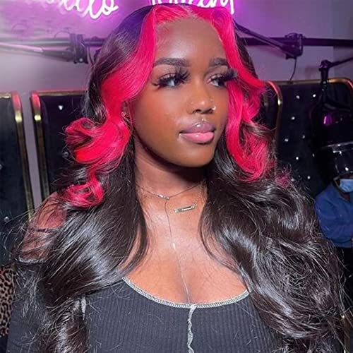 Skunk Stripe Wig Pink Red Lace prednje perike ljudska kosa za crne žene 13x4 HD Lace prednje perike