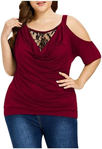 Plus size Tops for Women Perttle up Cold should Summer T Shirts Full Cowl Neck T-Shirt Oversized