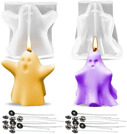 Yejahy ​​2pcs 3D Ghost Candle Candle sa 20pcs Wick-a za svijeće, Halloween Silikonske kalupe za