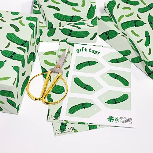 Centralni 23 zeleni papir za umotavanje - 6 listova Zamotavanja poklona sa oznakama-kiseli krastavci