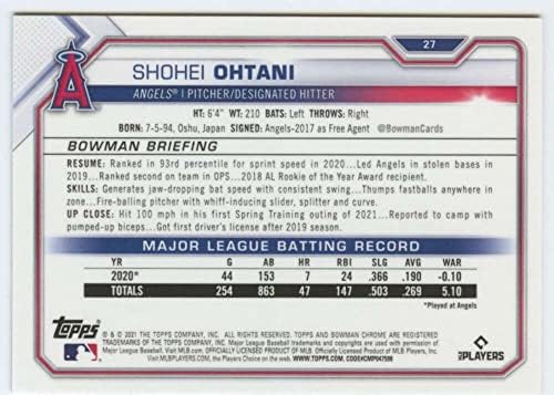 2021 Bowman Chrome 27 Shohei Ohtani Los Angeles Angels MLB bejzbol trgovačka kartica