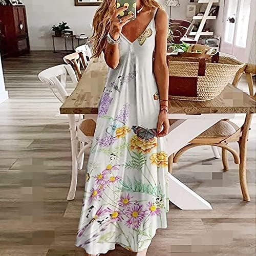 Ženska cvjetna Maxi haljina V izrez haljine na plaži bez rukava ljetna seksi haljina za odmor sa špageti