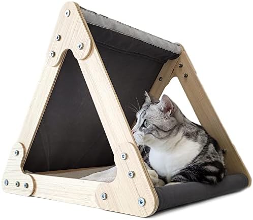 HeyKitten deformabilni drveni stan za mačke, trokutasta pećinska kuća, otvoreni šatorski krevet za velike zatvorene