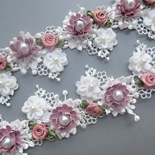 1 dvorište cvijeće biserne perle čipke rub obredice 5,5 cm širina vintage stil bijeli ukrasi ivica