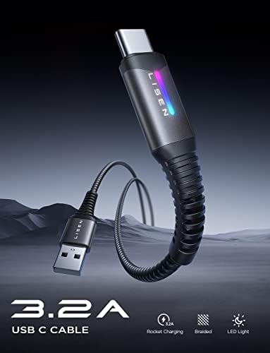 Lisen USB C CABLER brz punjač 3.2a [3,3ft Extra Long SR], kabel za punjač brza punjač sa LED svjetlom, rumenilo