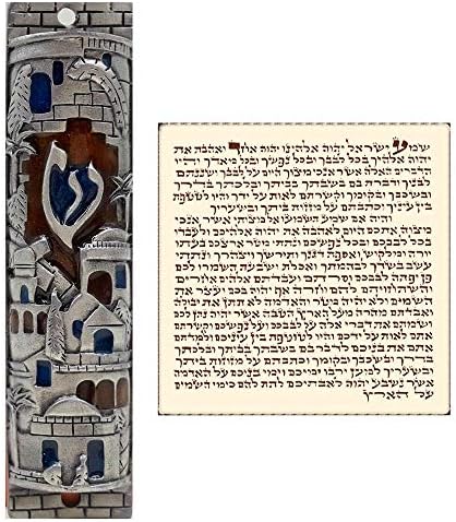 Talisman4u Silver Emamel Jevrejski Mezuzah slučaj sa svitkom Jeruzalem Izrael Judaica vrata Mezuza