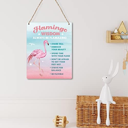 Vodenokolor Flamingo Mudrost Inspirational Beach Artwork Poster Wood Viseći plaket Zidna umjetnost Rustikalni