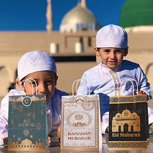 HowAf 12 komada EID MUBARAK Torbe za tretiranje, muslimanske ramazan papirne vrećice s ručkom za EID party