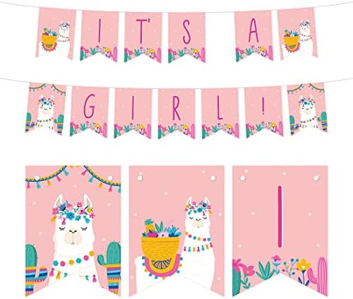 ANDAZ Press breskve ružičaste lame i kaktuse Djevojke za djecu za bebe tuširanje, viseći zastavicu