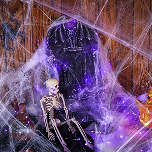 900 Sqft paukove mreže za Noć vještica sa 30 kom plastičnih lažnih paukova, 32.81 ft LED žičani