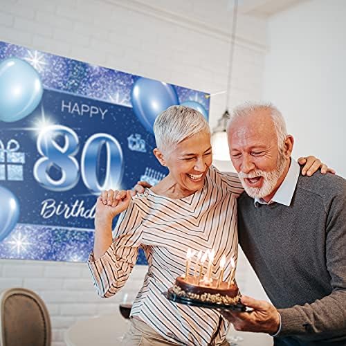 5665 Happy 80th Birthday Backdrop Banner Decor blue-Dot Glitter Sparkle 80 Years Birthday party theme