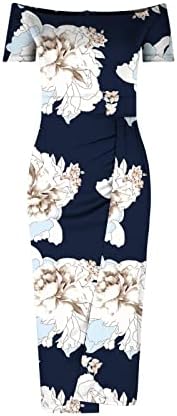 Ženska haljina za ljeto 2023. off ramena cvjetna tiskana visoka prorez struka ruched bodycon