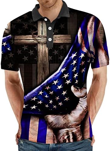 HDDK MENS Patriotsko polo majice Američka zastava Isus Cross Print Golf Tops Ljetna nezavisnost Dan Sportske