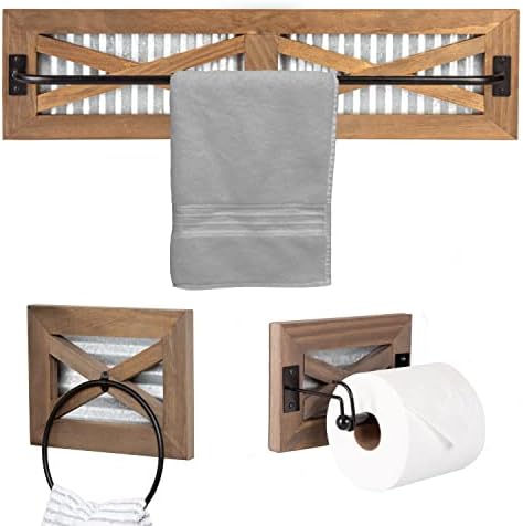 Crutello rustikalni ručnik držač toaletnog papira Set sa prsten za peškire za kupatilo - zidni stalci