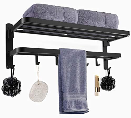Ručnik - nosač ručnika za kupatilo - 24 inčni kadu Bar crni mat - pričvršćen sa praktičnim kukama i policama