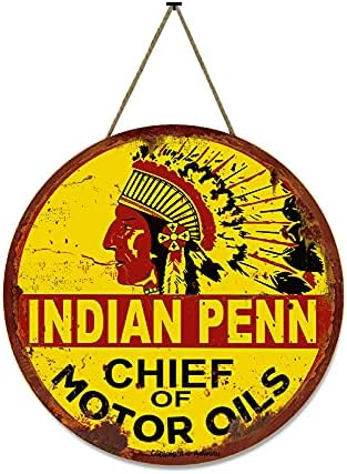 Aowotu Indian Penn načelnik motornog ulja okruglo drvo vješanje znakova zidova retro poster za garažu