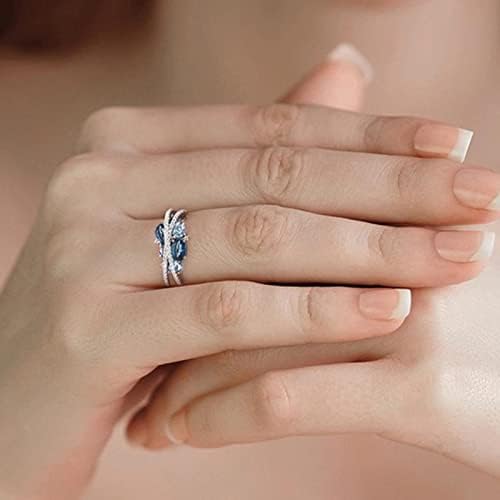Ženski prsten retro kreativni novi x u obliku šupljeg morskog plavog cirkona zvona za poklon prsten