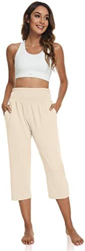 UEU ženske visoke struk kapri hlače casual labave ugradbene joge hlače udobne salone vježbaju duksevi sa džepovima