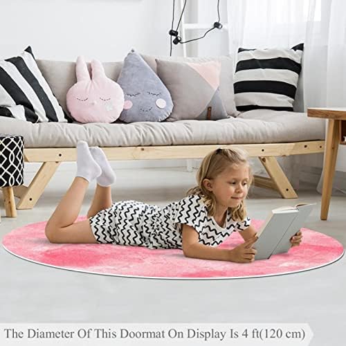 LLNSUPPLY 4 Ft okrugli tepih sa niskim hrpom, akvarel ružičasta pozadina Baby Crawling podne prostirke