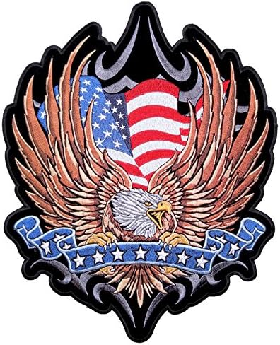 Koža Vrhovna srednja američka zastava Eagle Patriotic Emneidered Biker Patch- smeđi-medium