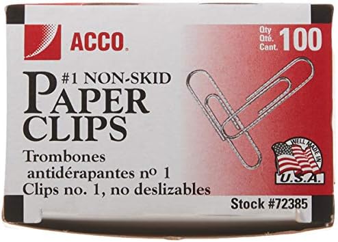 Acco Brands 72385 Nonskid Economy Papir Clips, čelična žica, br. 1, srebrna, 100 / kutija,