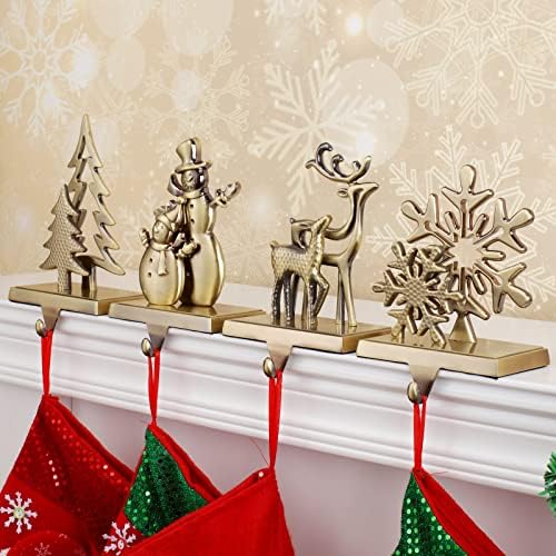 Set od 4 božićne čarape za mantel, božićne drvce za rezanje snježne pahuljice za snjegović za čarape za kamin-Harmonder