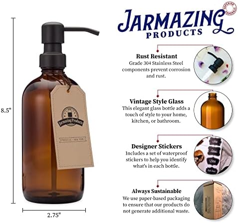 Amber Glass Staklo sapun i raspršivač losiona sa mat crnom pumpom - 16 oz - od Jarmazing proizvoda