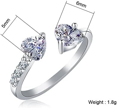 2023 Novi prsten cirkonski prstenovi žene sav nakit srca dijamant puni otvoreni dvostruki tenzorski prsten