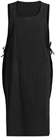Listha pamučna tunika haljina za žene casual pregače džepova Pinafore baggy haljina suknja