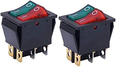 UNCASO 2PCS AC 250V / 16A, 125V / 20A crveno i zeleno dugme sa svetlom uključenom / isključenom DPDT 6 PIN 2 položaja