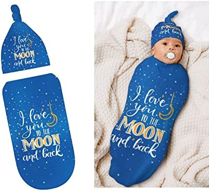 Volim te do Mjeseca i leđa za bebe Novorođena ploča i šešir postavi plavi mekani rastezljivi zvjezdani prostor