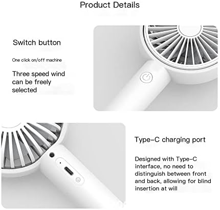 Mnash ručni ventilator punjiv 3SPEED podesivi prenosni ručni mini ventilator, USB punjenje za turističku kancelariju