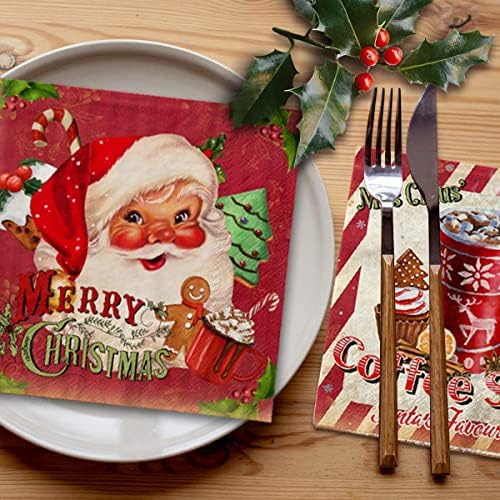 Vintage Christmas salvetni dekoracija, 40pcs retro crvena sredina božićne salvete sa kavana santa menadžerskim