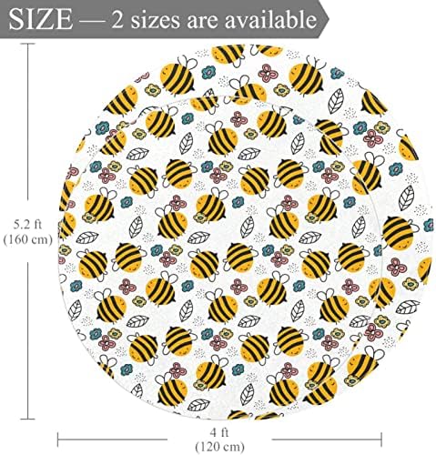 LLNSUPPLY Dječija prostirka 4 Ft veliki okrugli tepisi za djevojčice dječake slatki uzorak pčela iz crtića,