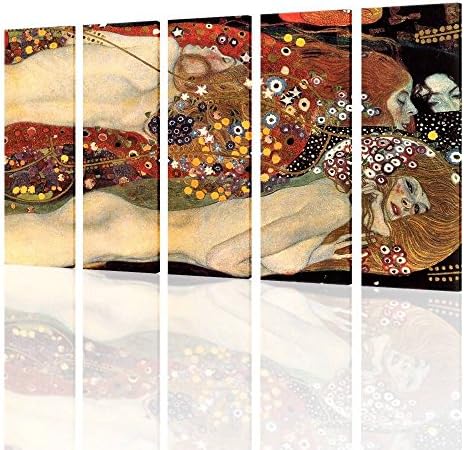 Alonline Art - Vodeni zmija Snakes 5 panela Gustav Klimt | Uokvirene rastegnute platno na spremnom