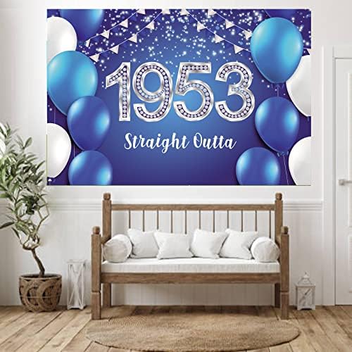 Ravno Outta 1953 sretan 70. rođendan Banner pozadina plava konfete baloni živjeli 70 godina tema dekor