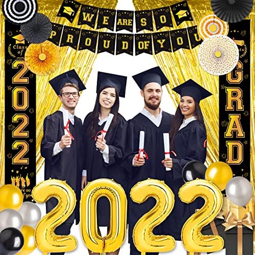 2022 Diplomski ukrasi Kit -Black i zlato Diplomski dekorativni materijal, čestitke GRADS, baloni, trijemski