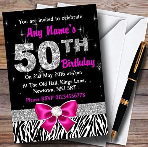 Pink Diamond i Zebra Ispis 50. rođendana Personalizirane pozivnice