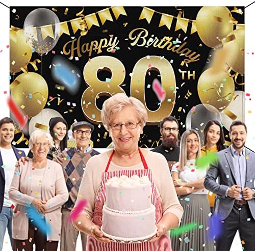 Znak pozadine natpisa za sretan 80. rođendan, izuzetno veliki zlatno Crni pribor za rođendanske