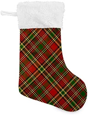 Božićne čarape Tartan uzorak škotski plairan bijeli plišani manžet Mercerized baršunasti obiteljski odmor