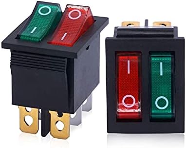 Raiess 2pcs AC 250V / 16A, 125V / 20A crveno i zeleno dugme sa svetlošću na / isključeno DPDT